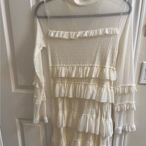 Guess Ivory Long Sleeve Ruffle Dress